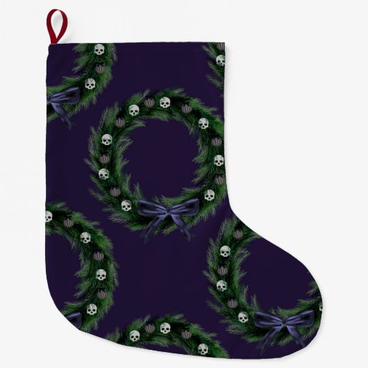 ドクロのリース ラージクリスマスストッキング (正面)