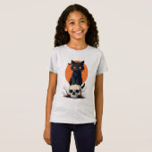 ドクロの上の黒猫 ハロウィン Tシャツ (正面フル)