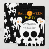 ドクロの不気味なハロウィン子供パーティー 招待状 (正面/裏面)