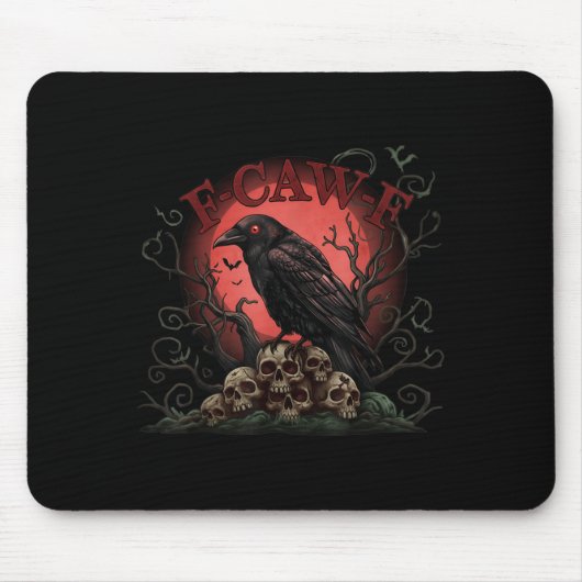 ドクロの山とカラスの鳴き声のハロウィンTシャツ マウスパッド (正面)
