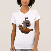 ドクロの旗を掲げた海賊船 Tシャツ (正面)