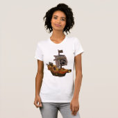 ドクロの旗を掲げた海賊船 Tシャツ (正面フル)