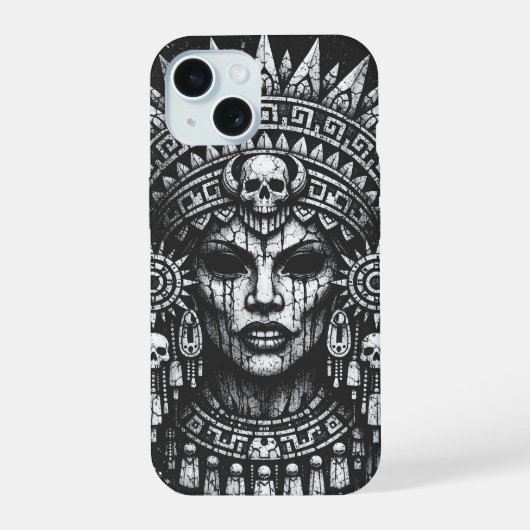 ドクロの王冠を戴く巫女 ― BurnsInHell作 iPhone 15ケース (裏面)
