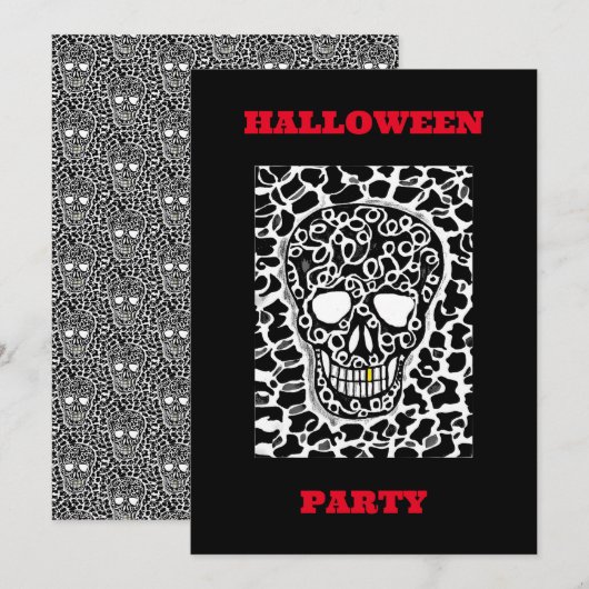 ドクロの画像が入ったハロウィンパーティーの招待状 招待状 (正面/裏面)