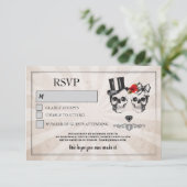 ドクロの結婚式の出欠確認カード ドクロとバラのラスティックカード 招待状 (スタンド正面)