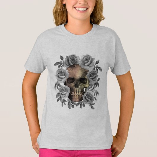 ドクロの花束 黒と白 Tシャツ (正面)