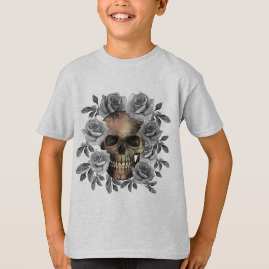 ドクロの花束 黒と白 Tシャツ (正面)