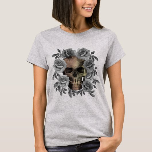 ドクロの花束 黒と白 Tシャツ (正面)
