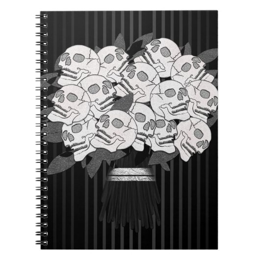ドクロの薔薇の花束 ブラック＆ホワイト ゴシックパーティー ノートブック (正面)