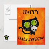 ドクロの黒いハロウィン猫 ポストカード (正面/裏面)