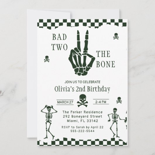 ドクロスケルトン Bad to the Bone 2歳の誕生日 招待状 (正面)