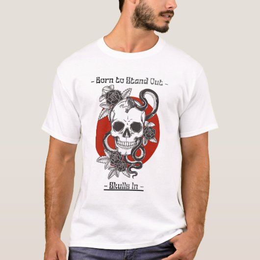 ドクロデザインの白いプリントシャツ Tシャツ (正面)
