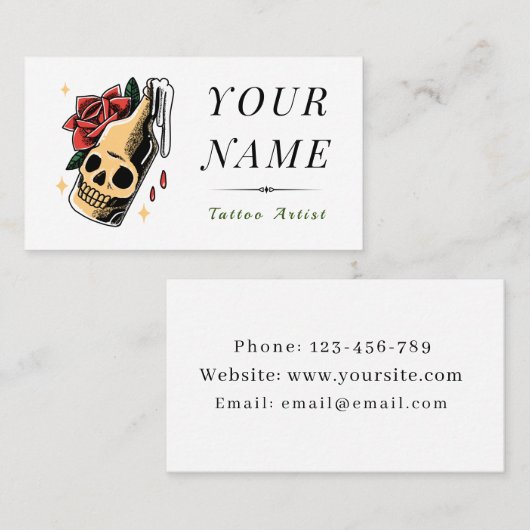 ドクロボトル 面白い ドクロ タトゥーアーティスト クリエイティブ 名刺 (正面/裏面)