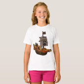 ドクロ旗を掲げた海賊船 Tシャツ (正面フル)