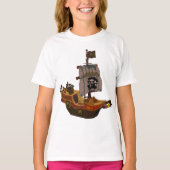 ドクロ旗を掲げた海賊船 Tシャツ (正面)