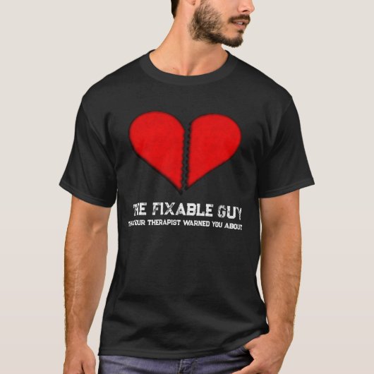 ドクロ柄グラフィックデザイン「The Fixable Guy (Broken Heart)」 Tシャツ (正面)