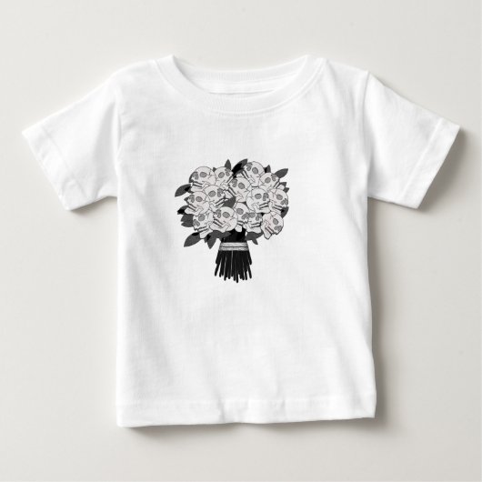 ドクロ薔薇のブーケ 黒と白のゴシック ベビーTシャツ (正面)