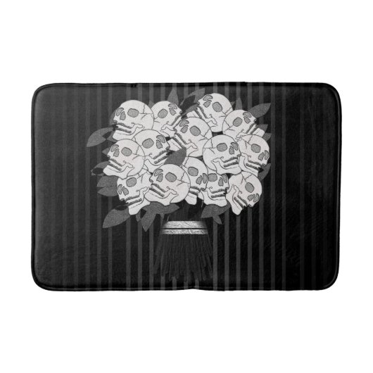 ドクロ薔薇のブーケ 黒と白 バスマット (正面)