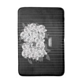 ドクロ薔薇のブーケ 黒と白 バスマット (正面縦)