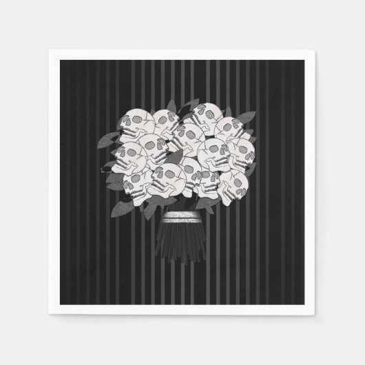 ドクロ薔薇の花束 黒と白 スタンダードカクテルナプキン (正面)