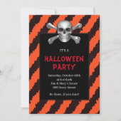 ドクロ＋オレンジストライプ ハロウィンパーティー 招待状 (正面)