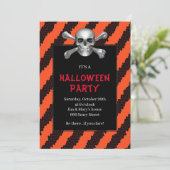 ドクロ＋オレンジストライプ ハロウィンパーティー 招待状 (スタンド正面)