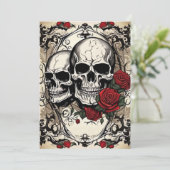 ドクロ カップルとバラ ゴシック エレガンス ウェディング 招待状 (スタンド正面)