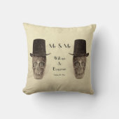 ドクロ ゲイ Mr. アンド Mr. ヴィンテージ レトロ セピア ウェディング クッション (正面)