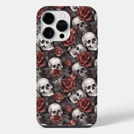 ドクロ ゴシック 赤いバラ模様 iPhoneケース (裏面)