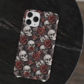 ドクロ ゴシック 赤いバラ模様 iPhoneケース