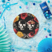 ドクロ スケルトン 赤 黄色 秋 落葉 花 フラワー ウェディング ペーパープレート (パーティー)