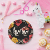 ドクロ スケルトン 赤 黄色 秋 落葉 花 フラワー ウェディング ペーパープレート (パーティー)