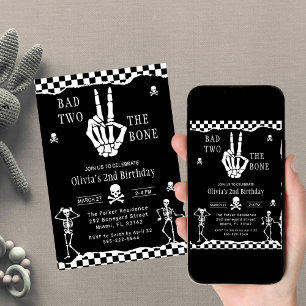 ドクロ スケルトン Bad to the Bone 2歳の誕生日 招待状