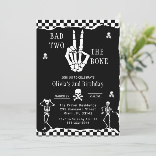 ドクロ スケルトン Bad to the Bone 2歳の誕生日 招待状 (スタンド正面)