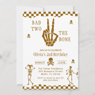 ドクロ スケルトン Bad to the Bone 2歳の誕生日 招待状