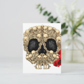 ドクロ デザイン - ドクロとバラのピラミッド ポストカード (スタンド正面)