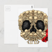 ドクロ デザイン - ドクロとバラのピラミッド ポストカード (正面/裏面)