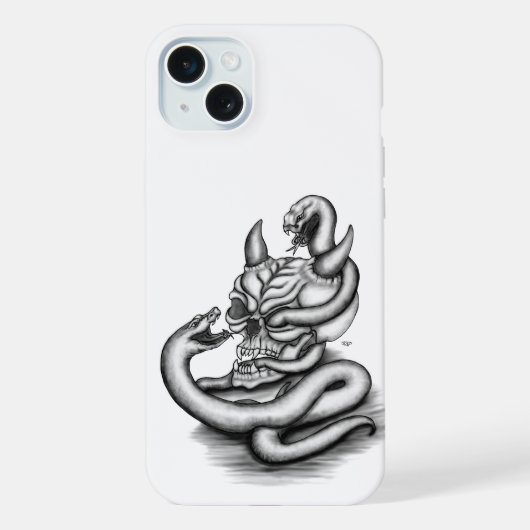 ドクロ - ヘビと悪魔の頭 iPhoneケース (裏面)