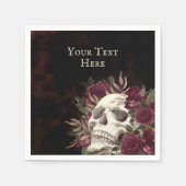 ドクロ ローズ バーガンディ ブラック グランジ パーソナライズド スタンダードカクテルナプキン (正面)