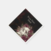 ドクロ ローズ バーガンディ ブラック グランジ パーソナライズド スタンダードカクテルナプキン (角)
