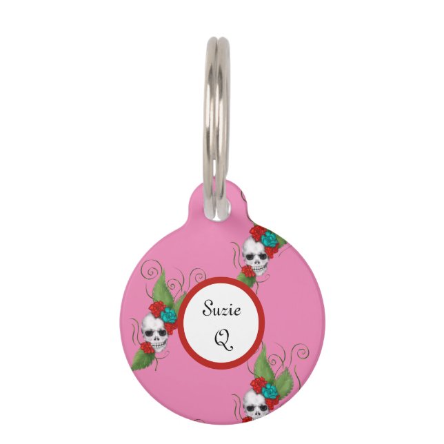 ドクロ＆ローズ ペット　ネームタグ (正面)