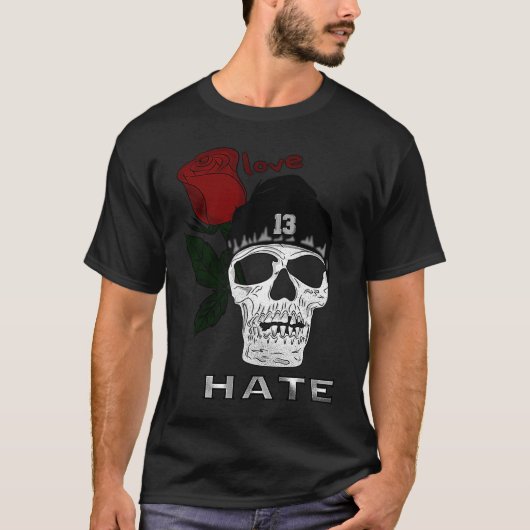 ドクロ 愛 憎しみ 薔薇 Tシャツ (正面)