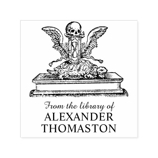 ドクロ 翼付き 砂時計 トカゲ 図書館 本の名前 セルフインキングスタンプ (デザイン)