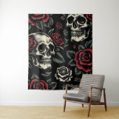 ドクロ & 赤いバラ ゴシック フラワー タペストリー (インサイチュ)