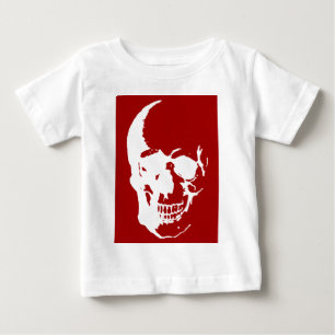 ドクロ - 赤と白のメタリックファンタジーアート ベビーTシャツ