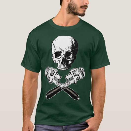 ドクロ 骨 パイプ ワーンチ 配管工 Tシャツ (正面)