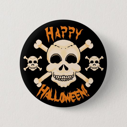 ドクロ＋骨 Halloween ボタン 缶バッジ (正面)