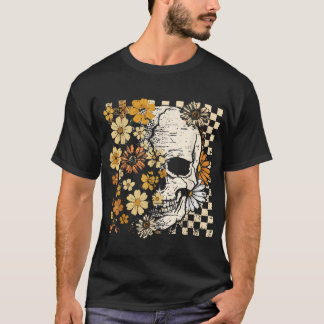 ドクロ 骸骨 フラワー 秋 紅葉 ハロウィン 怖い Tシャツ