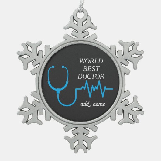 ドク最高のターが世界で最も高いドクを評価 スノーフレークピューターオーナメント (正面)