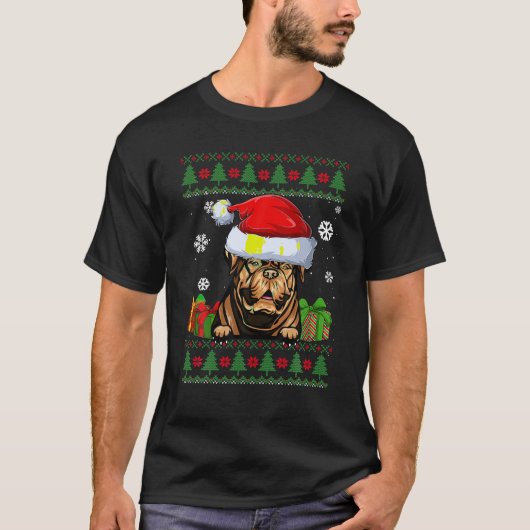 ドグおもしろいゥボルドーSanta Hat醜いクリスマスS Tシャツ (正面)